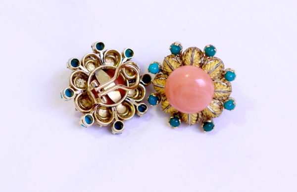 Cazzaniga Coral and Turquise EarClips - Image 2