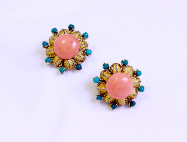 Cazzaniga Coral and Turquise EarClips