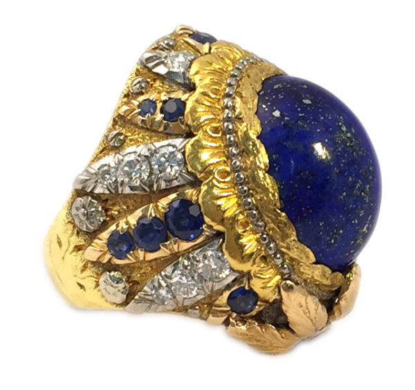 Cazzaniga Lapis Diamond Sapphire gold Ring