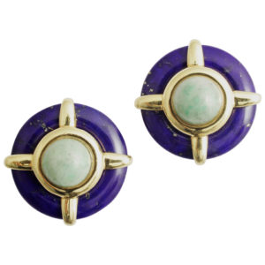 Aldo Cipullo Lapis Lazuli Jade Gold Earrings