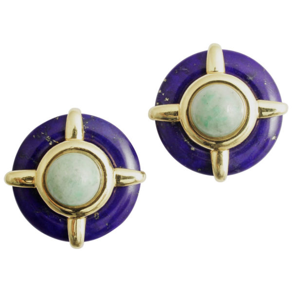 Aldo Cipullo Lapis Lazuli Jade Gold Earrings