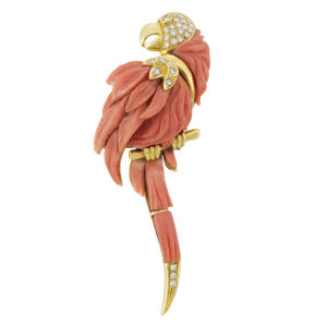 A Fine Coral Bird Brooch