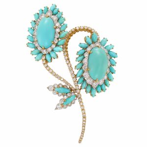 David Webb Turquoise Flower Brooch
