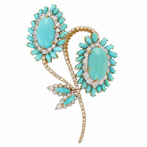 David Webb Turquoise Flower Brooch