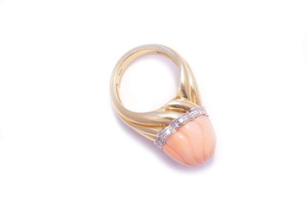 Pink Coral & Gold Cocktail Ring - Image 2
