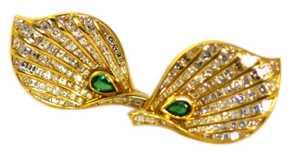 Fasano Diamond & Emerald Leaf Ear-Clips - Image 2