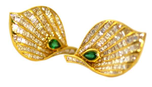 Fasano Diamond & Emerald Leaf Ear-Clips - Image 3