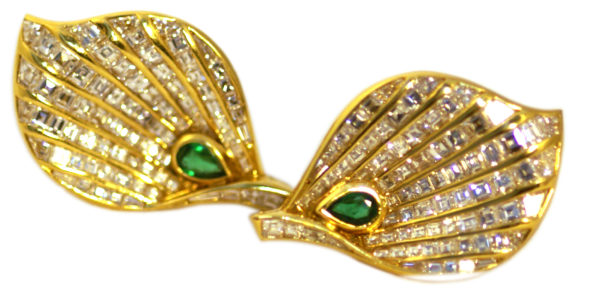 Fasano Diamond & Emerald Leaf Ear-Clips - Image 4