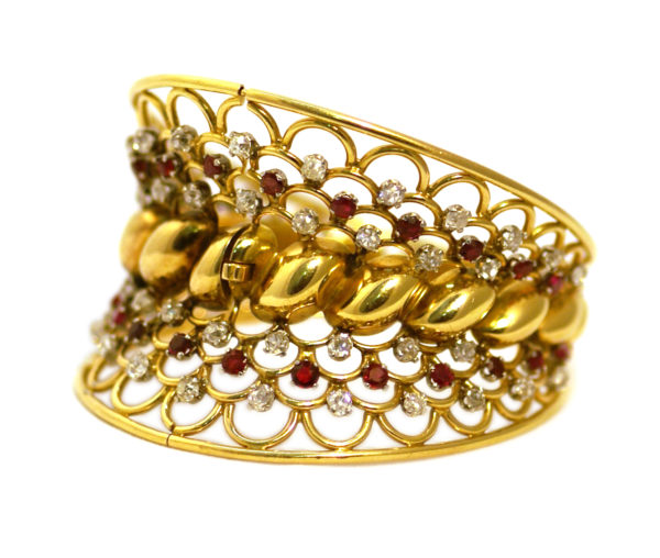Retro French Ruby Diamond Bangle - Image 2