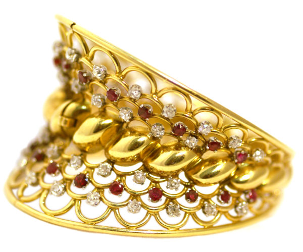 Retro French Ruby Diamond Bangle