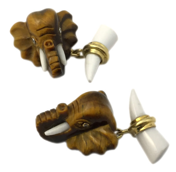 Fun Elephant Tiger Eye and Onyx Cufflkinks