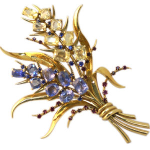 Van Cleef Retro Sapphire & Ruby Bouquet Brooch