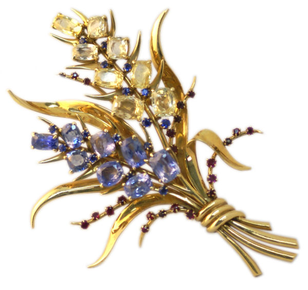 Van Cleef Retro Sapphire & Ruby Bouquet Brooch