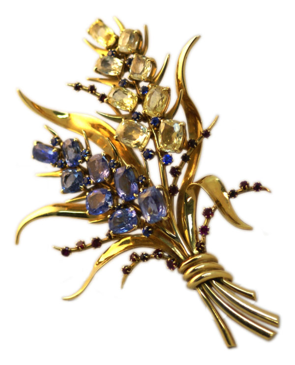 Van Cleef Retro Sapphire & Ruby Bouquet Brooch - Image 2