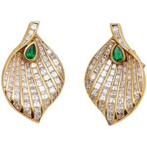 Fasano Diamond & Emerald Leaf Ear-Clips