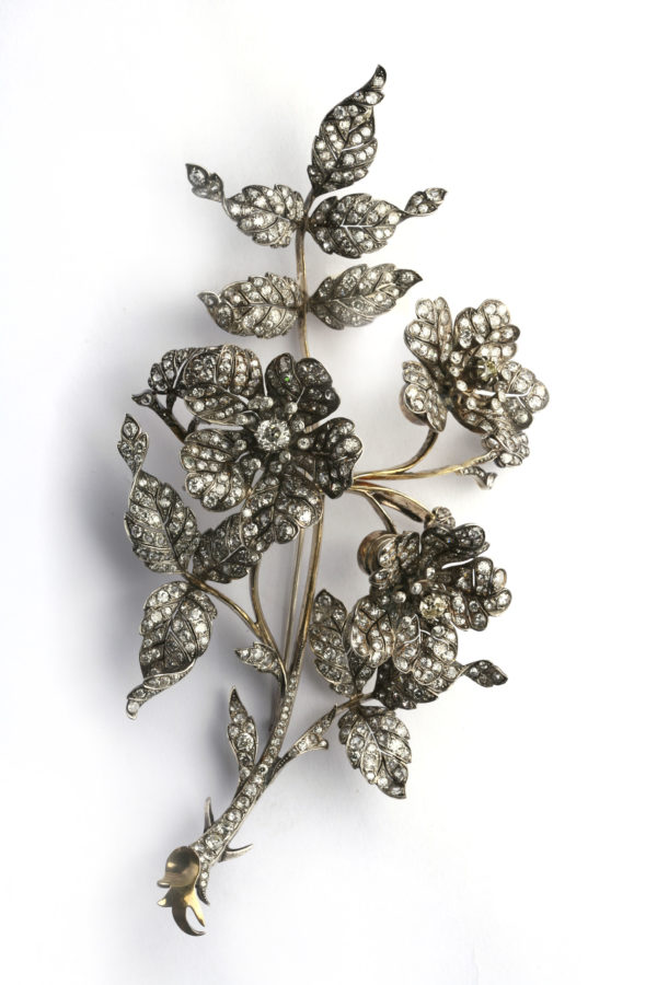 Antique Diamond Silver Gold En Tremblant Flower Brooch