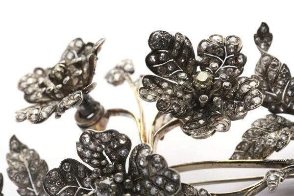 Antique Diamond Silver Gold En Tremblant Flower Brooch - Image 2