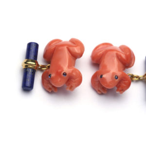 Fun Frog Coral Lapis Gold Cufflinks