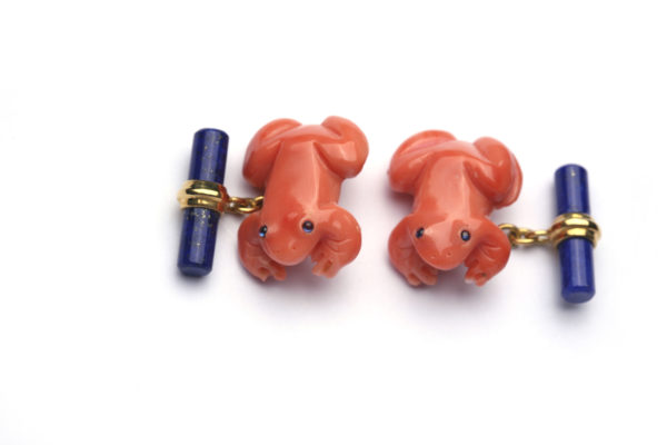 Fun Frog Coral Lapis Gold Cufflinks