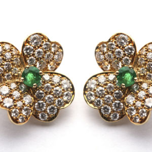 Van Cleef & Arpels Emerald & Diamond Flower Ear Clips