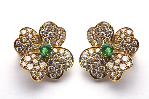 Van Cleef & Arpels Emerald & Diamond Flower Ear Clips