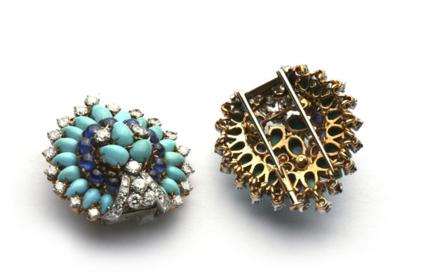 Bulgari Turquoise & Sapphire Double Clips - Image 4
