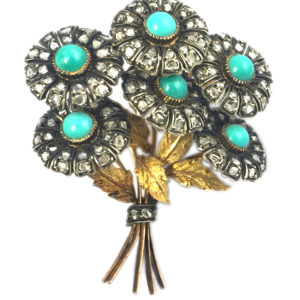 Buccellati Turquoise & Diamond Bouquet Brooch