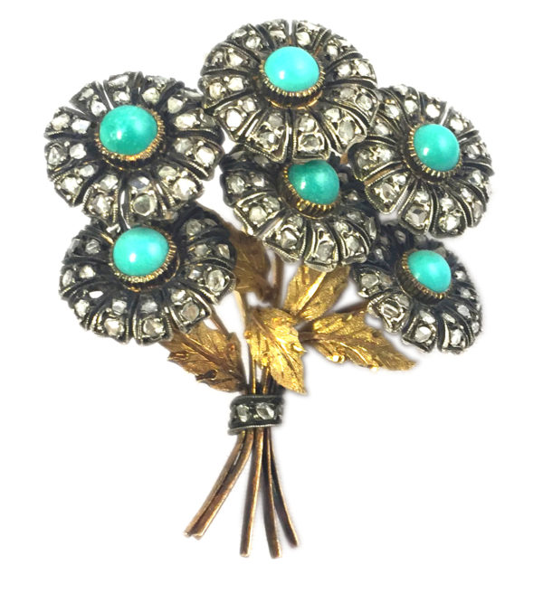 Buccellati Turquoise & Diamond Bouquet Brooch