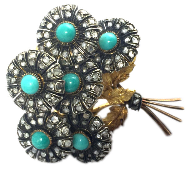 Buccellati Turquoise & Diamond Bouquet Brooch - Image 2