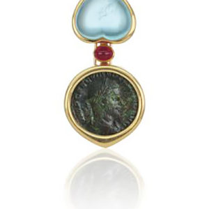 Bulgari Rare Ancient Coin & Aquamarine Brooch/Pendant
