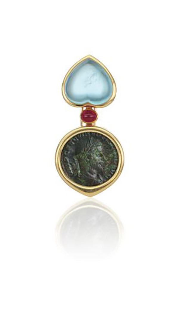 Bulgari Rare Ancient Coin & Aquamarine Brooch/Pendant