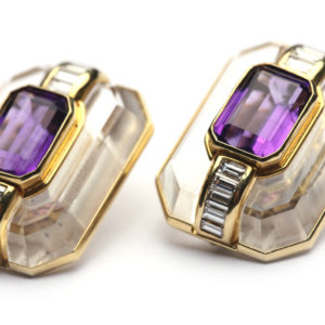 Rock Crystal & Amethyst EarClips