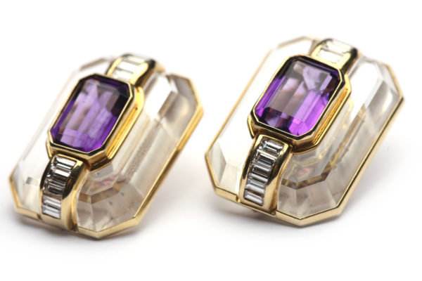 Rock Crystal & Amethyst EarClips