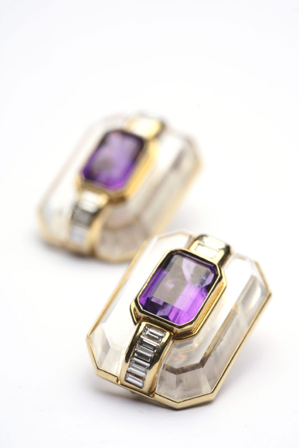 Rock Crystal & Amethyst EarClips - Image 2