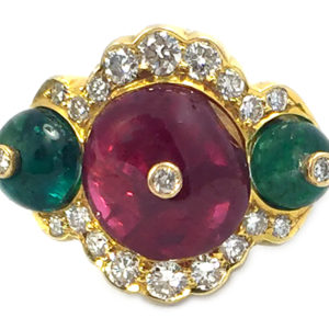 Chic Spinel, Emerald and Diamond Ring