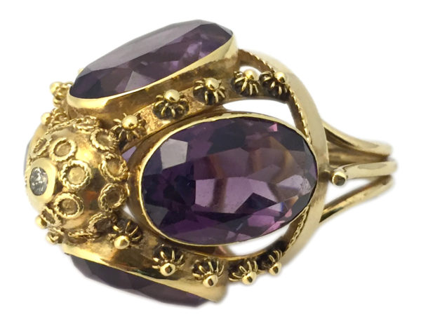 Antique Amethyst, Diamond & Gold Ring