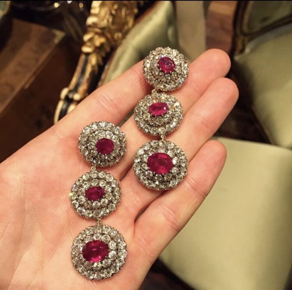 Important Burma Ruby Diamond Platinum Ear Pendants - Image 6