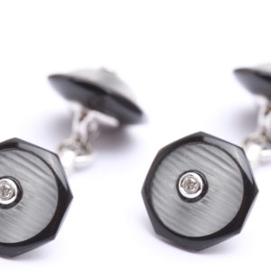 Rock Crystal, Onyx & Diamond Cufflinks