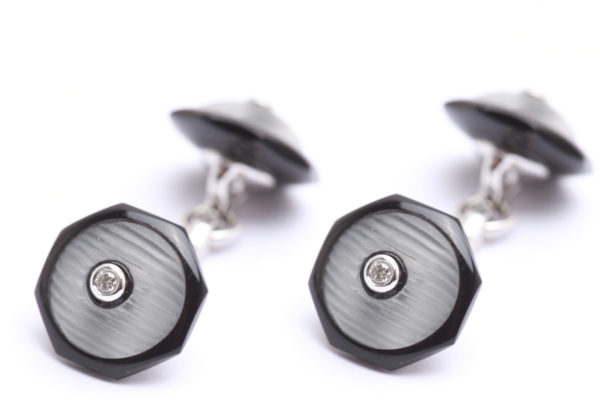 Rock Crystal, Onyx & Diamond Cufflinks