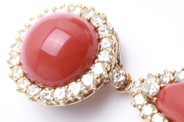 Red Coral & Diamond Ear Pendants - Image 3