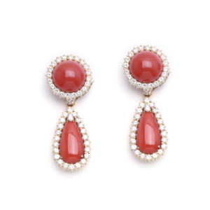 Red Coral & Diamond Ear Pendants