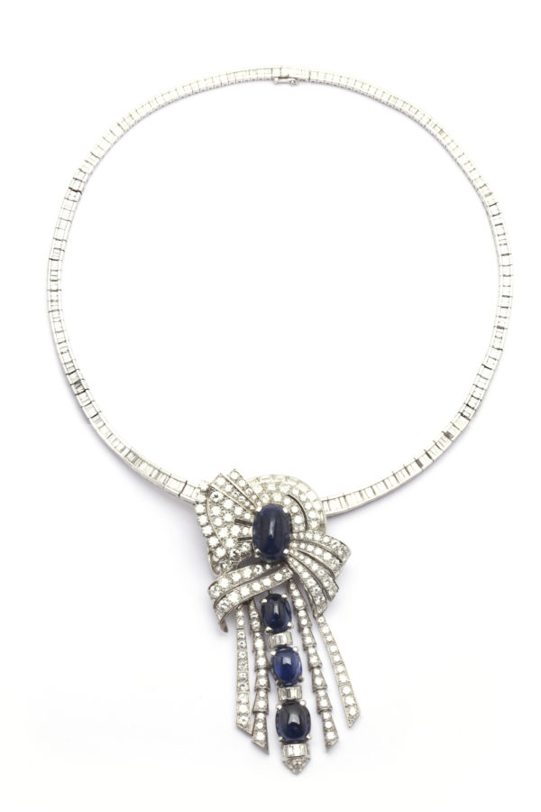 French Diamond & Cabochon Sapphire Necklace - Image 2