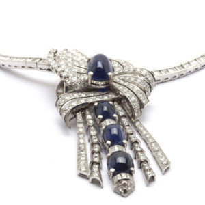 French Diamond & Cabochon Sapphire Necklace