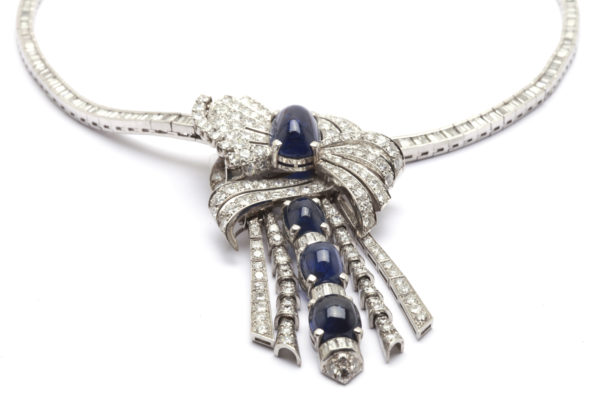 French Diamond & Cabochon Sapphire Necklace