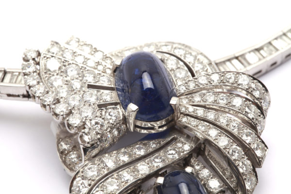 French Diamond & Cabochon Sapphire Necklace - Image 3