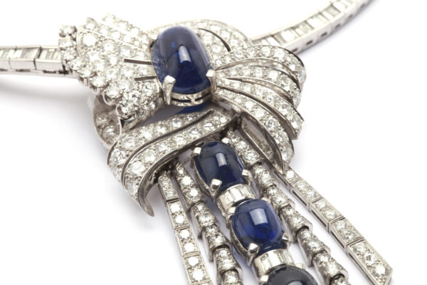 French Diamond & Cabochon Sapphire Necklace - Image 4