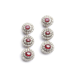 Important Burma Ruby Diamond Platinum Ear Pendants