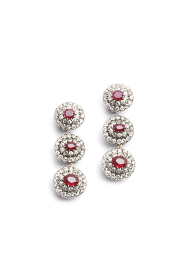 Important Burma Ruby Diamond Platinum Ear Pendants