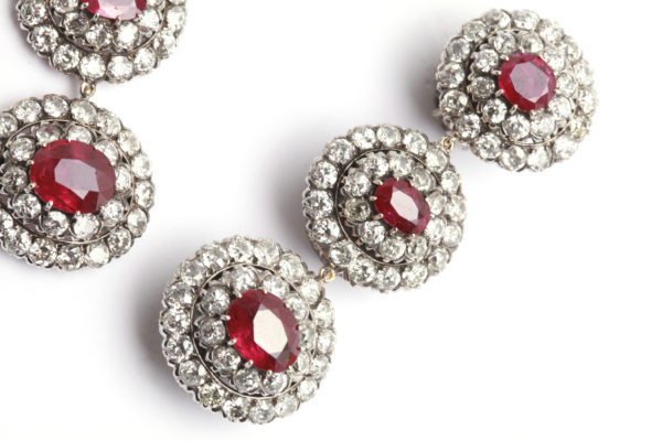 Important Burma Ruby Diamond Platinum Ear Pendants - Image 2