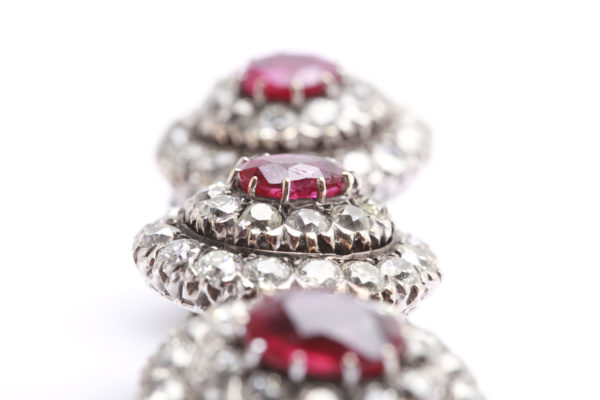 Important Burma Ruby Diamond Platinum Ear Pendants - Image 3